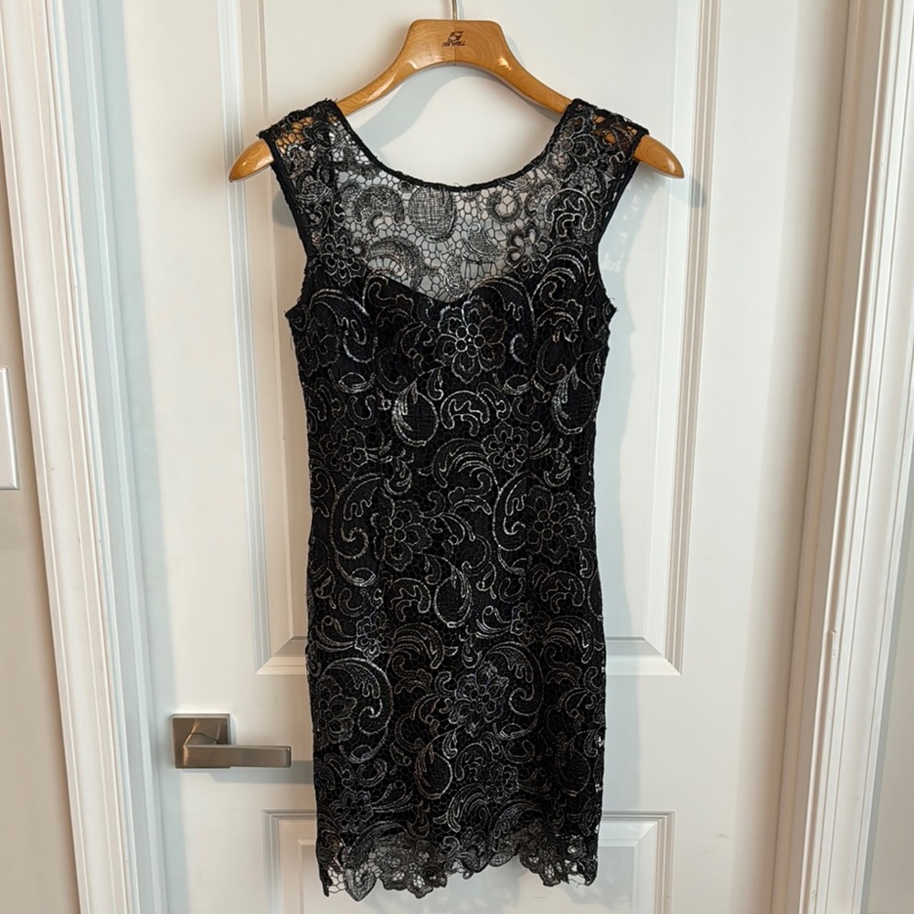 Alythea Black and Tan Sheath Mini Dress for Cocktail Events